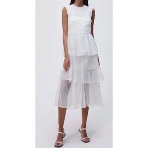Jonathan Simkhai Sz 0 Dress Tulle Midi Tiered bridal White Designer Luxury Retro